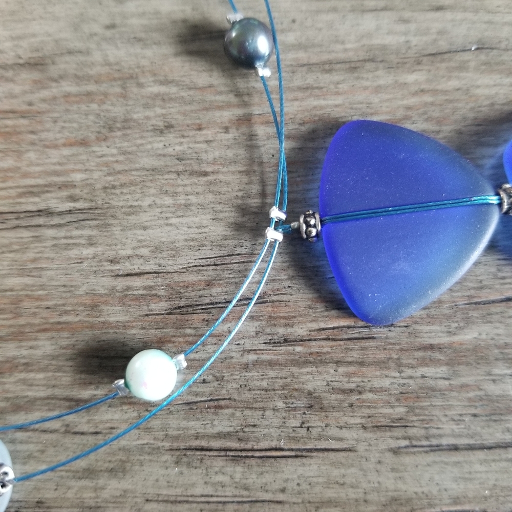 Cobalt Blue sea glass necklace - Picture 3 of 8